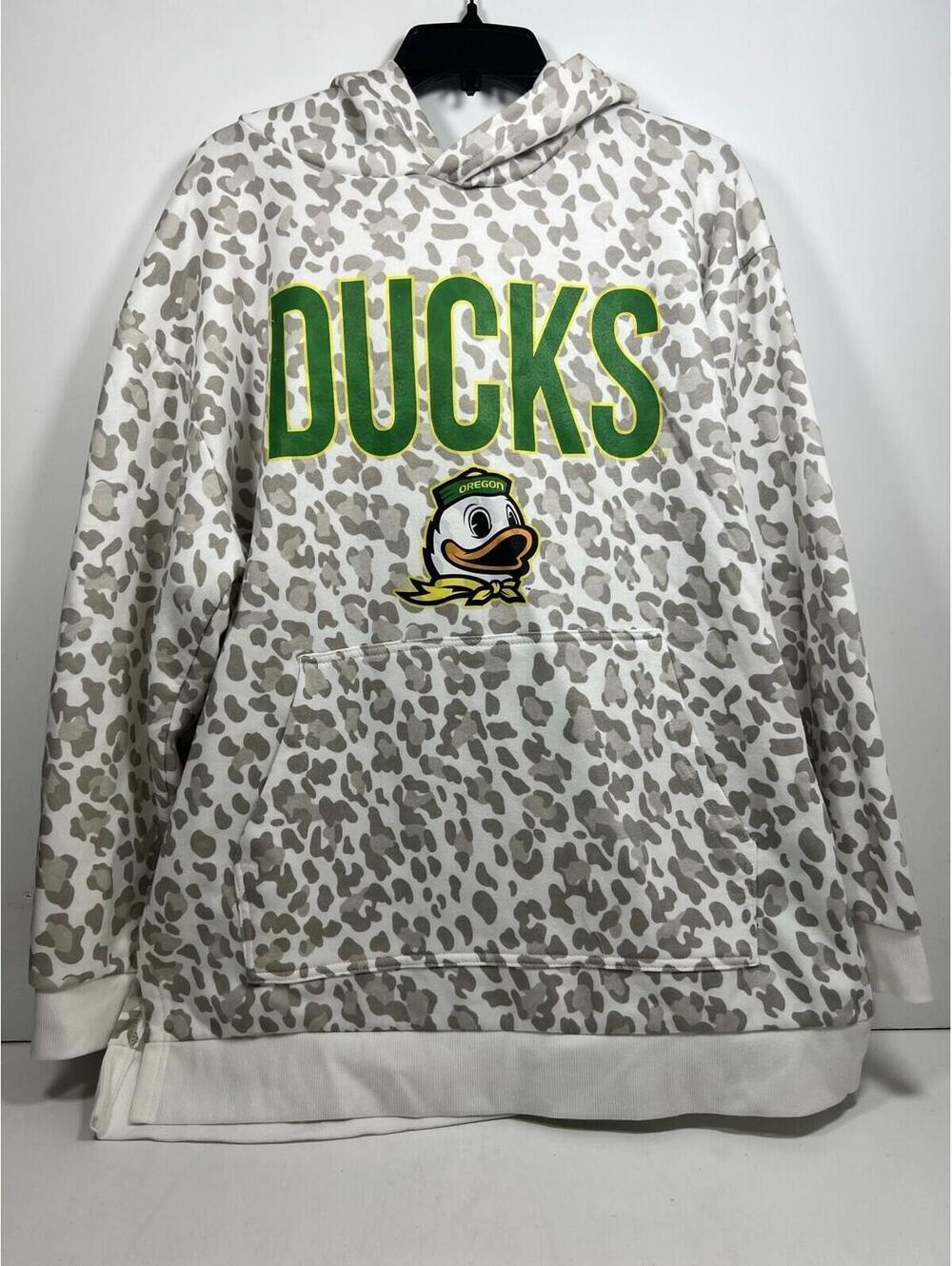 Gameday Couture Oregon Ducks Hoodie Women Sz L Ivory Animal Print Oversized